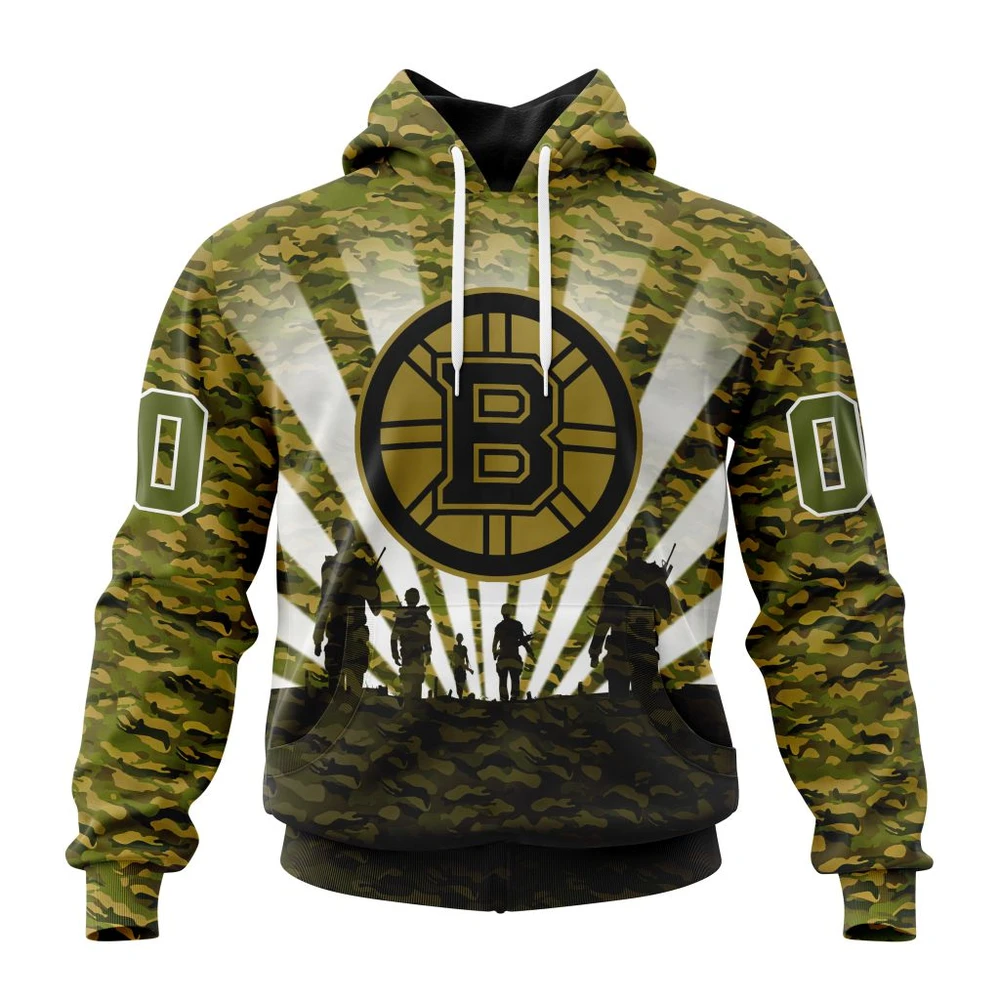 Boston Bruins Special Military Camo Kits For Veterans Day And Rememberance Day All Over Print Hoodie Style 13456