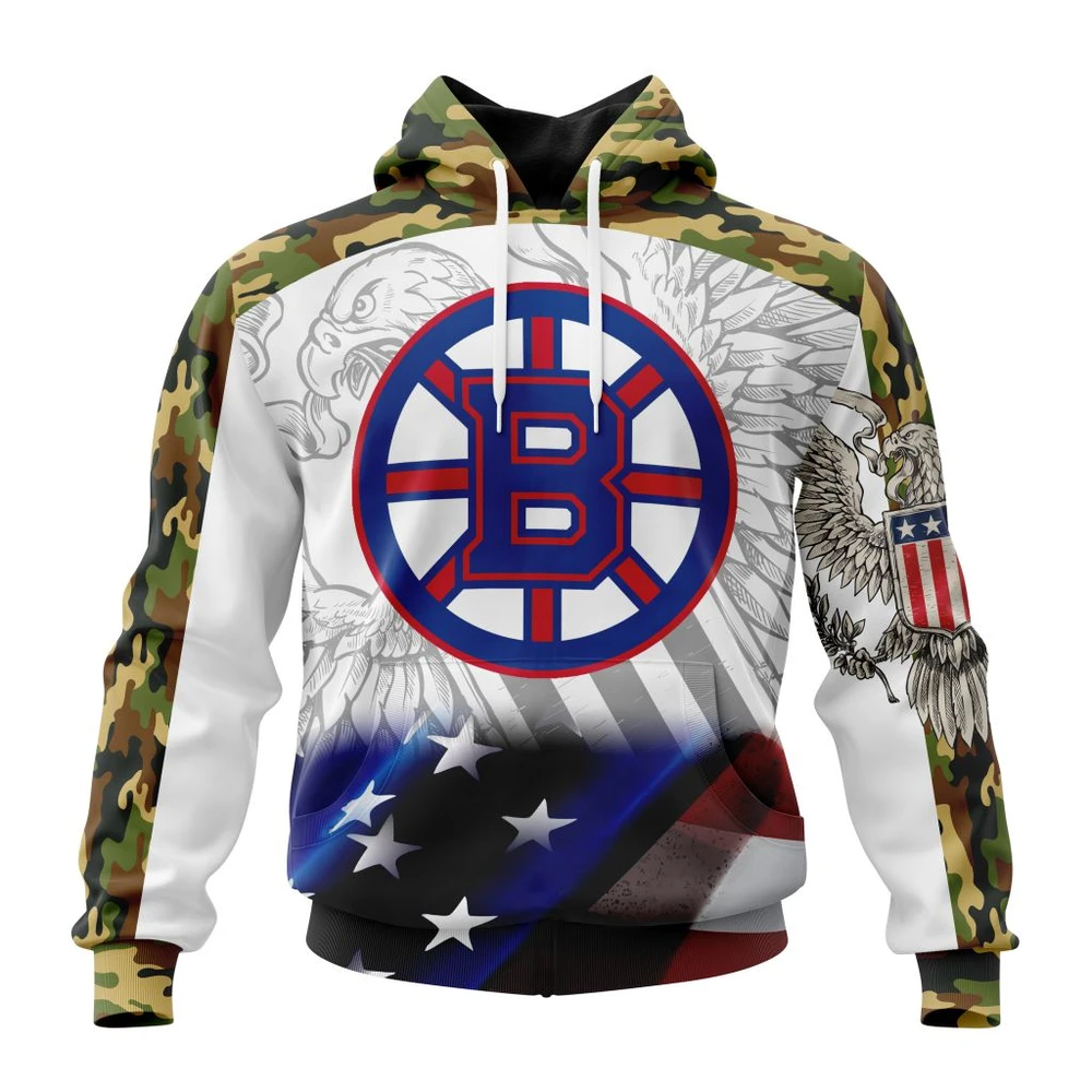 Boston Bruins Specialized Design With Our America Flag And Our America Eagle All Over Print Hoodie Style 32447