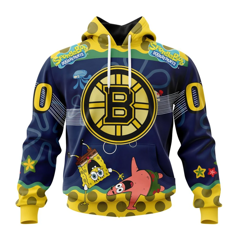 Boston Bruins Specialized Jersey With Spongebob All Over Print Hoodie Style 17134