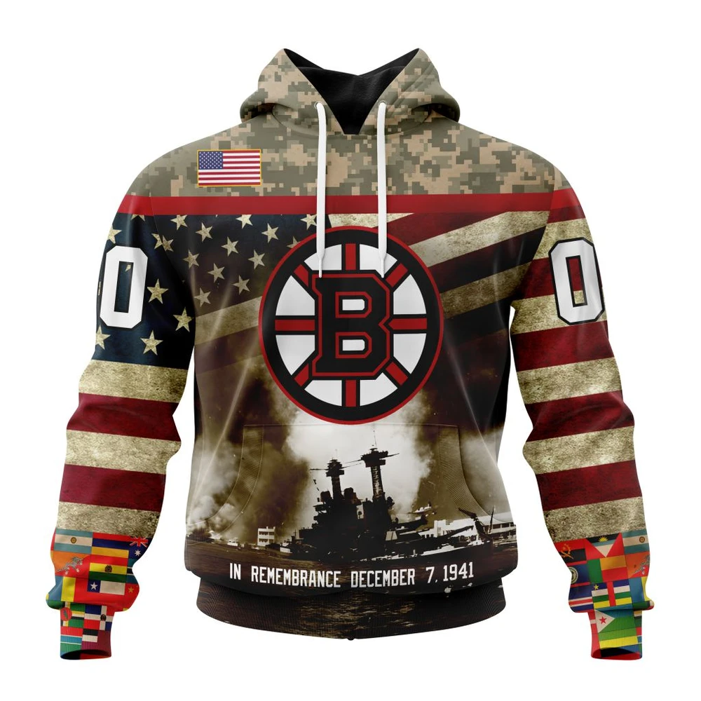 Boston Bruins Specialized Unisex Kits Remember Pearl Harbor All Over Print Hoodie Style 62767