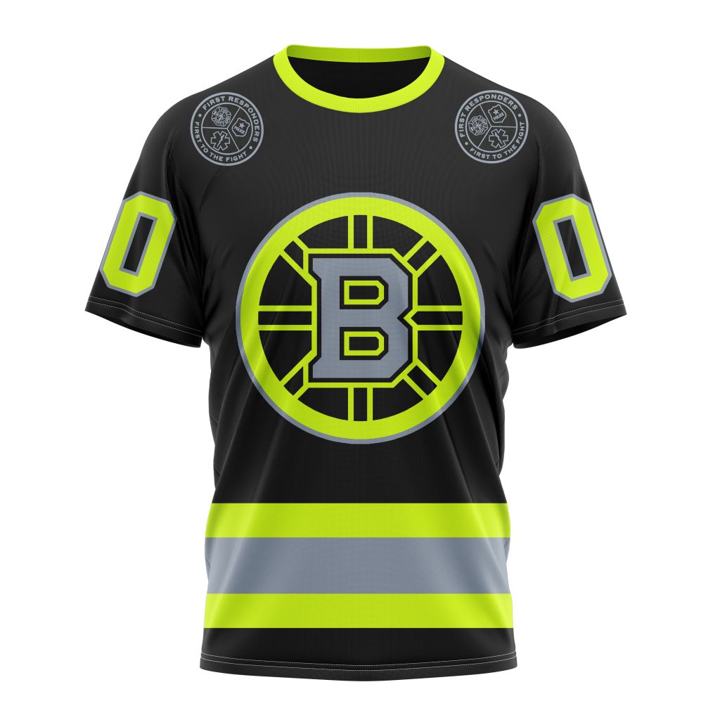 Boston Bruins Specialized Unisex Kits With FireFighter Uniforms Color Personalized Name And Number T-Shirt Oregontrailrvpk Shirt