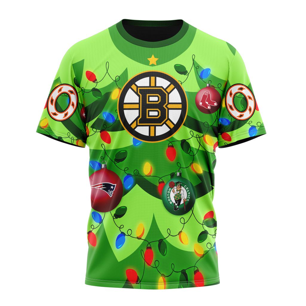 Boston Bruins Specialized Unisex Kits With Unisex Kits With Christmass Tree Color And City's Sport Teams Personalized Name And Number T-Shirt Oregontrailrvpk Shirt