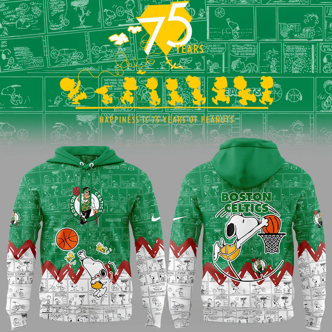 Boston Celtics 75th Anniversary Of Peanuts Hoodie Gift For Basketball Lover