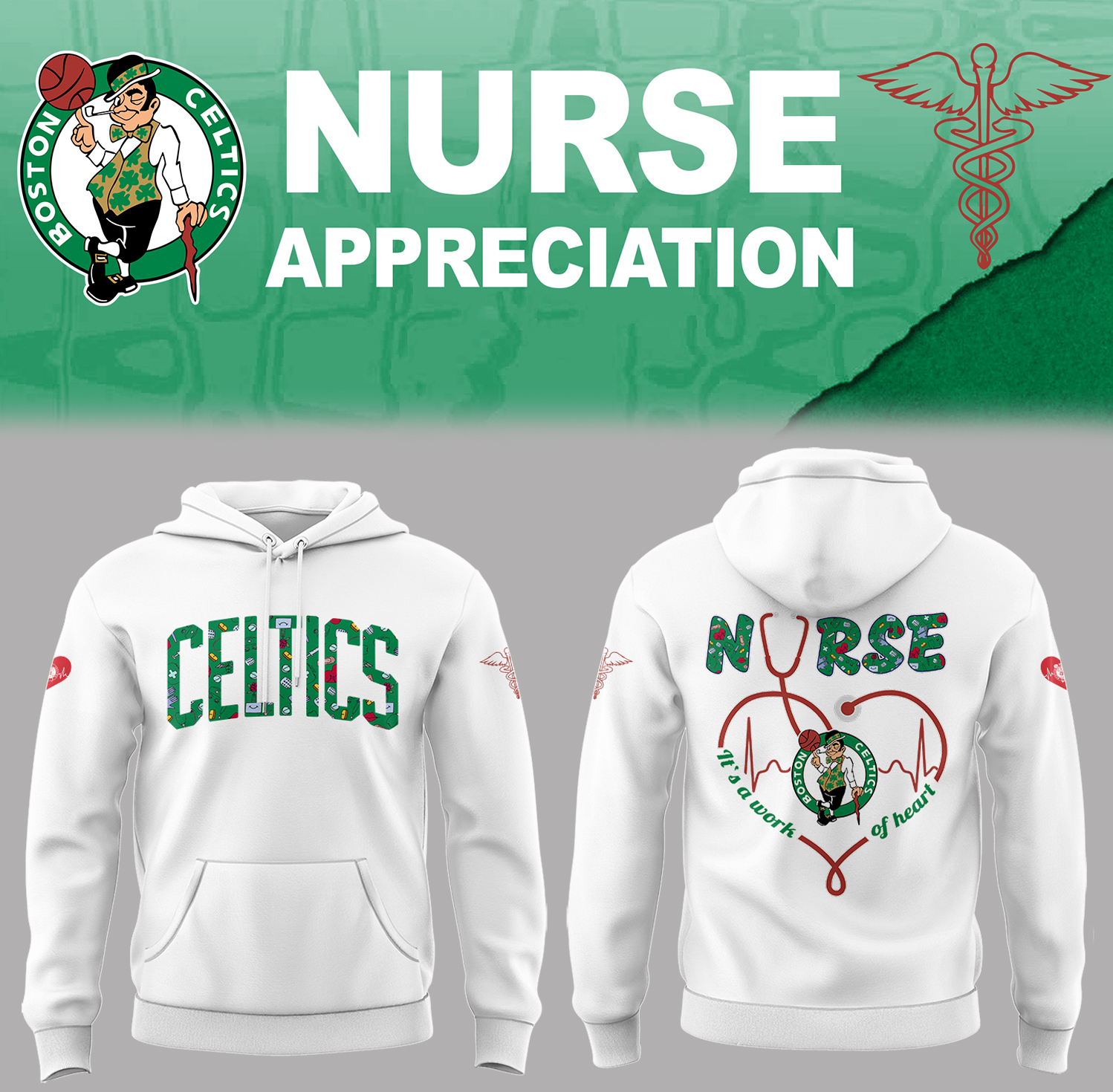 Boston Celtics x Nurse Appreciation Hoodie Gifts For Basketball Players Unique Basketball Gifts