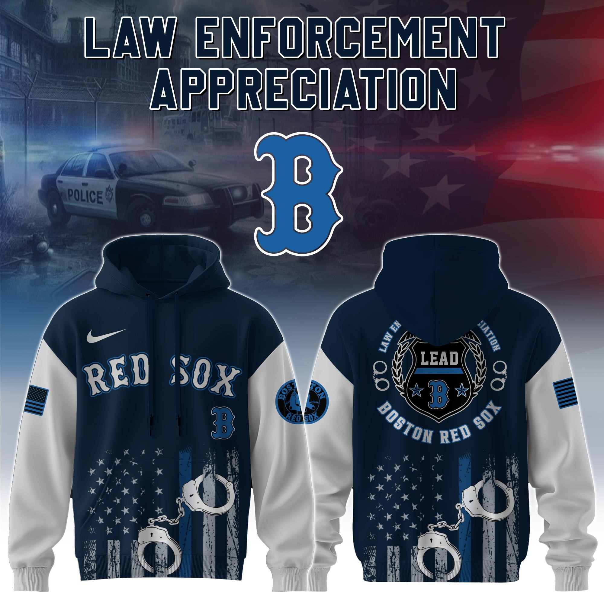 Boston Red Sox MLB Law Enforcement Appreciation Day Hoodie Thin Blue Line Apparel