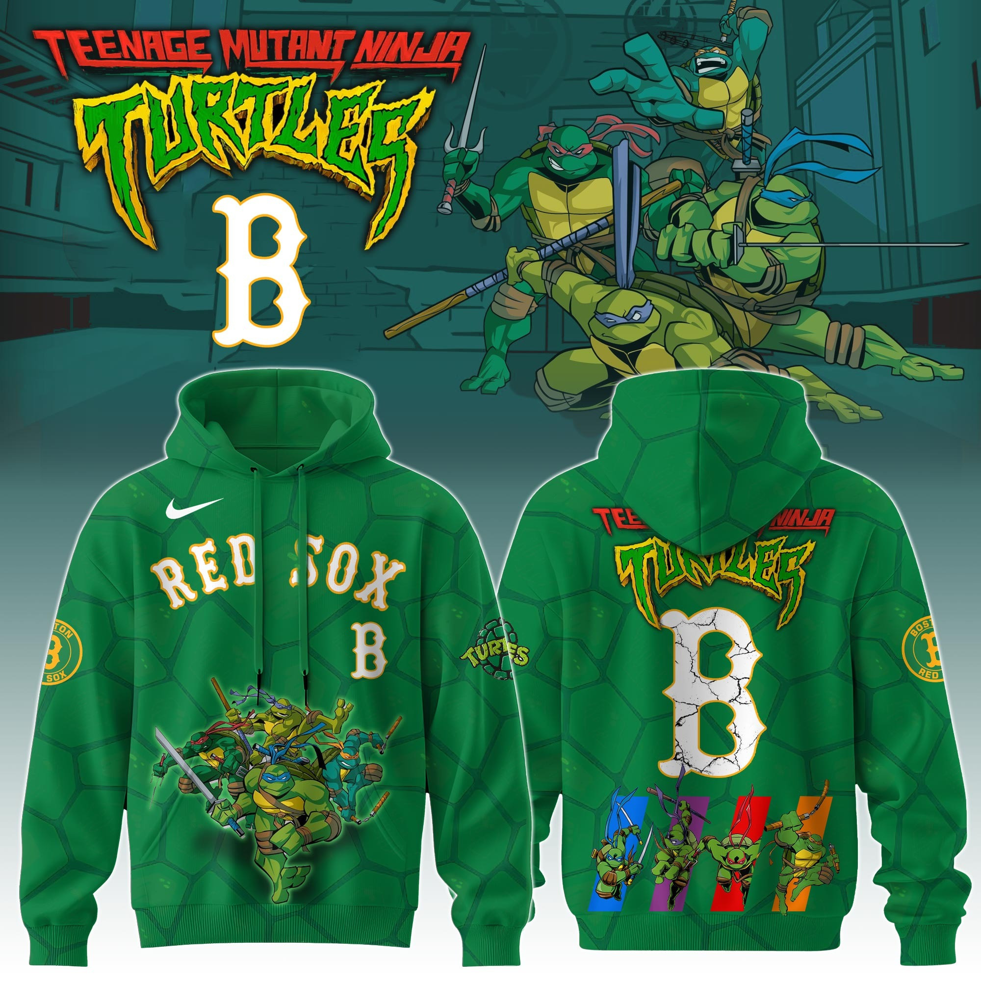 Boston Red Sox MLB X Ninja Turtles Hoodie Baseball Ninja Turtles Lovers