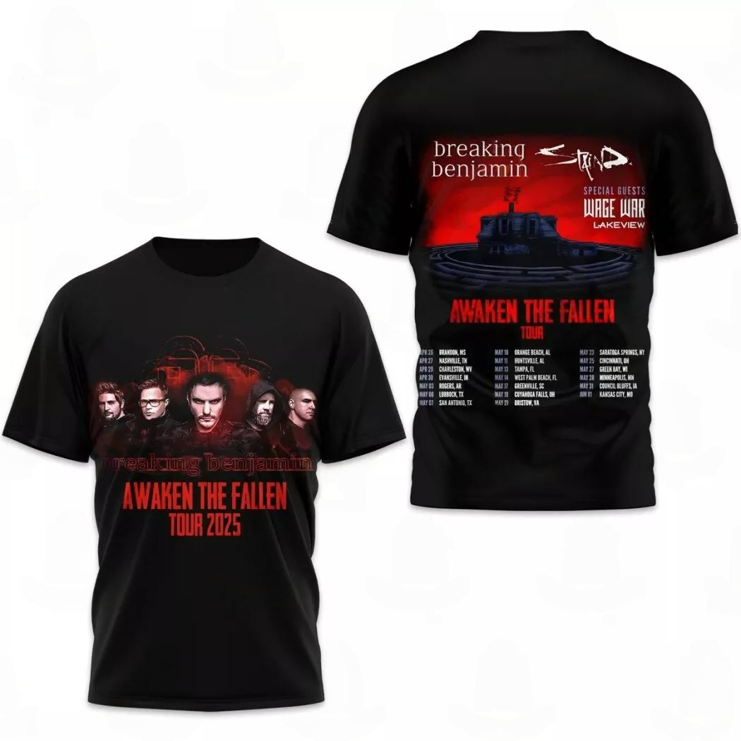 Breaking Benjamin Awaken The Fallen Tour 3D T-Shirt Music Related Gifts For Guys Oregontrailrvpk Shirt