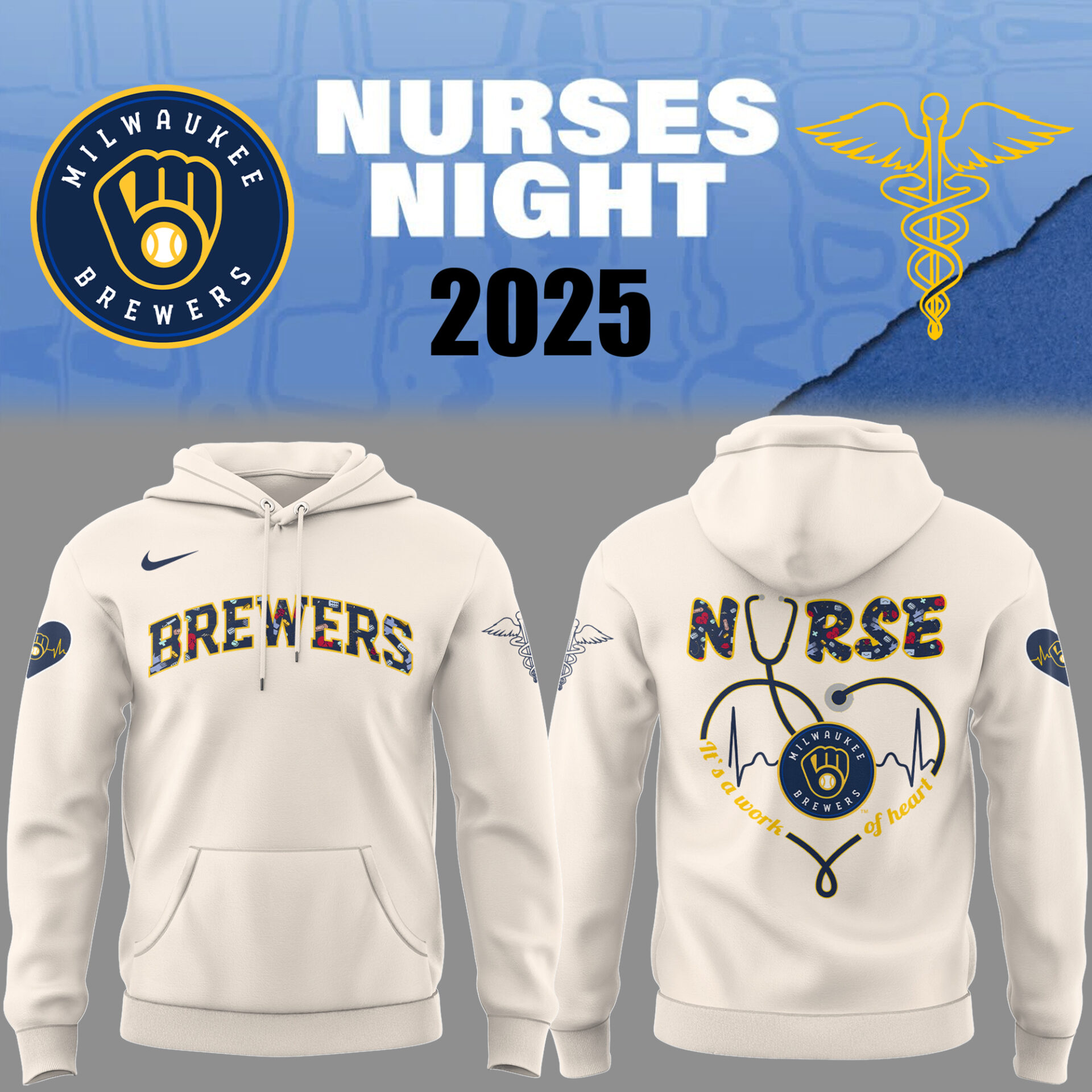 Brewers Baseball Nurses Night White Hoodie Gift Ideas For Baseball Players