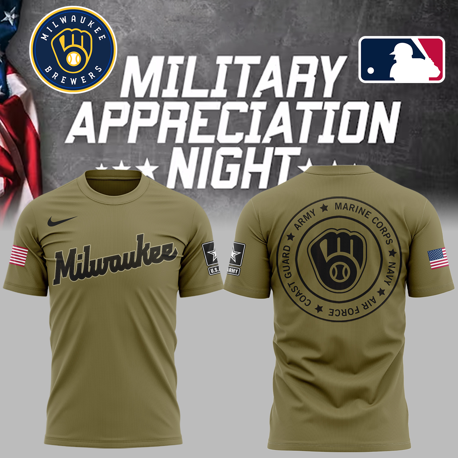Brewers x Military Appreciation Night T-Shirt Baseball Father's Day Gifts Oregontrailrvpk Shirt