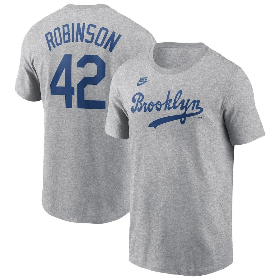 Brooklyn Dodgers Jackie Robinson Day 42 T-Shirt Gray Cooperstown Fuse Name And Number Oregontrailrvpk Shirt