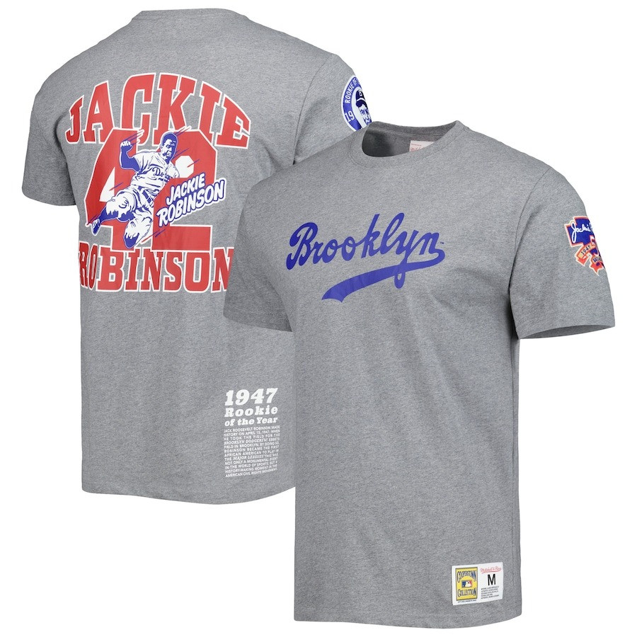Brooklyn Dodgers Jackie Robinson Day T-Shirt Mitchell & Ness Gray Cooperstown Legends Oregontrailrvpk Shirt