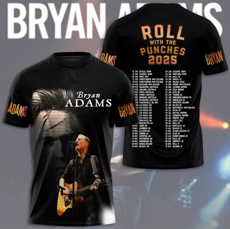 Bryan Adams 2025 Tour Roll With The Punches 3D T-Shirt Oregontrailrvpk Shirt