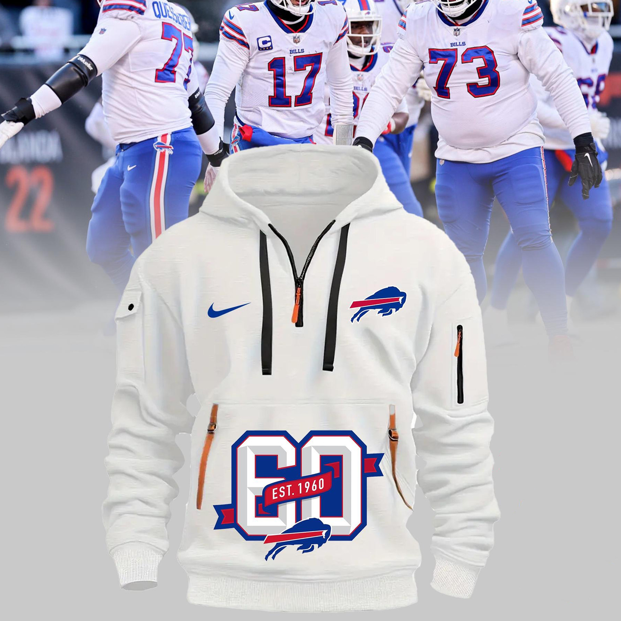 Buffalo Bills 60 Quarter Half Zip Hoodie NFL Go Bills Football Fan Merch Gifts