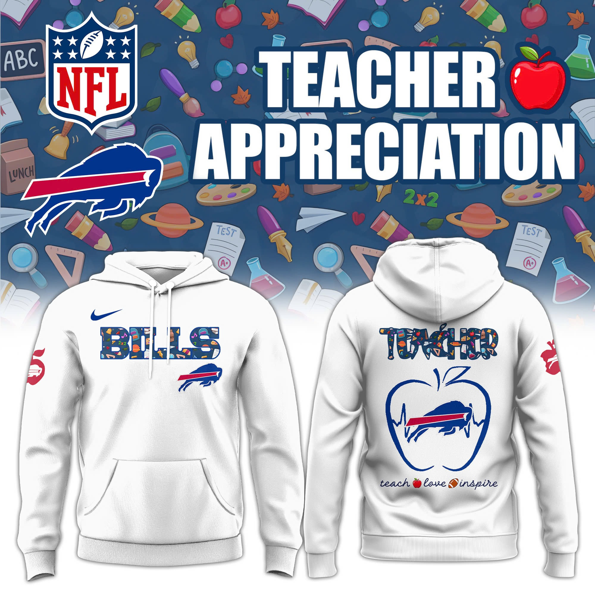 Buffalo Bills Teacher Appreciation Night Hoodie Teach Love Inspire Gifts For Bills Fans