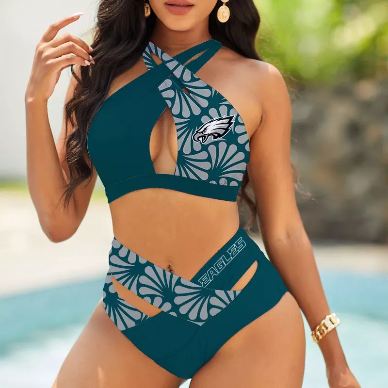 Buffalo Bills Womens 2Pcs Bikini Swimsuit Criss Cross Cutout Bathing Suit St6326