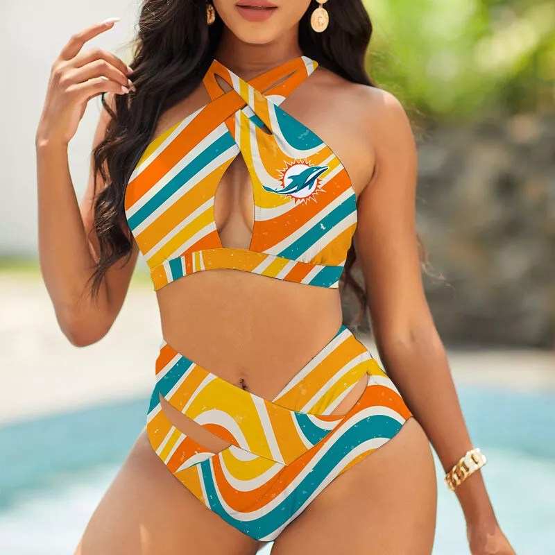 Buffalo Bills Womens 2Pcs Bikini Swimsuit Criss Cross Cutout Bathing Suit St7272