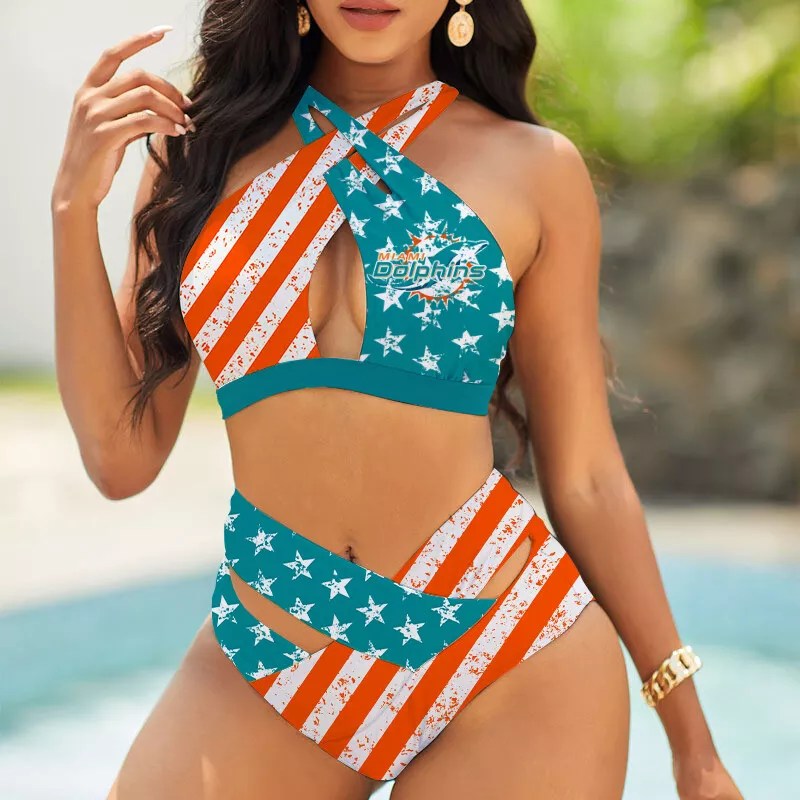 Buffalo Bills Womens 2Pcs Bikini Swimsuit Criss Cross Cutout Bathing Suit St7713
