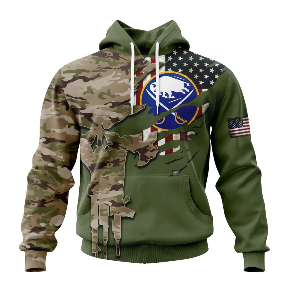 Buffalo Sabres Special Camo Skull Design All Over Print Hoodie Style 38508