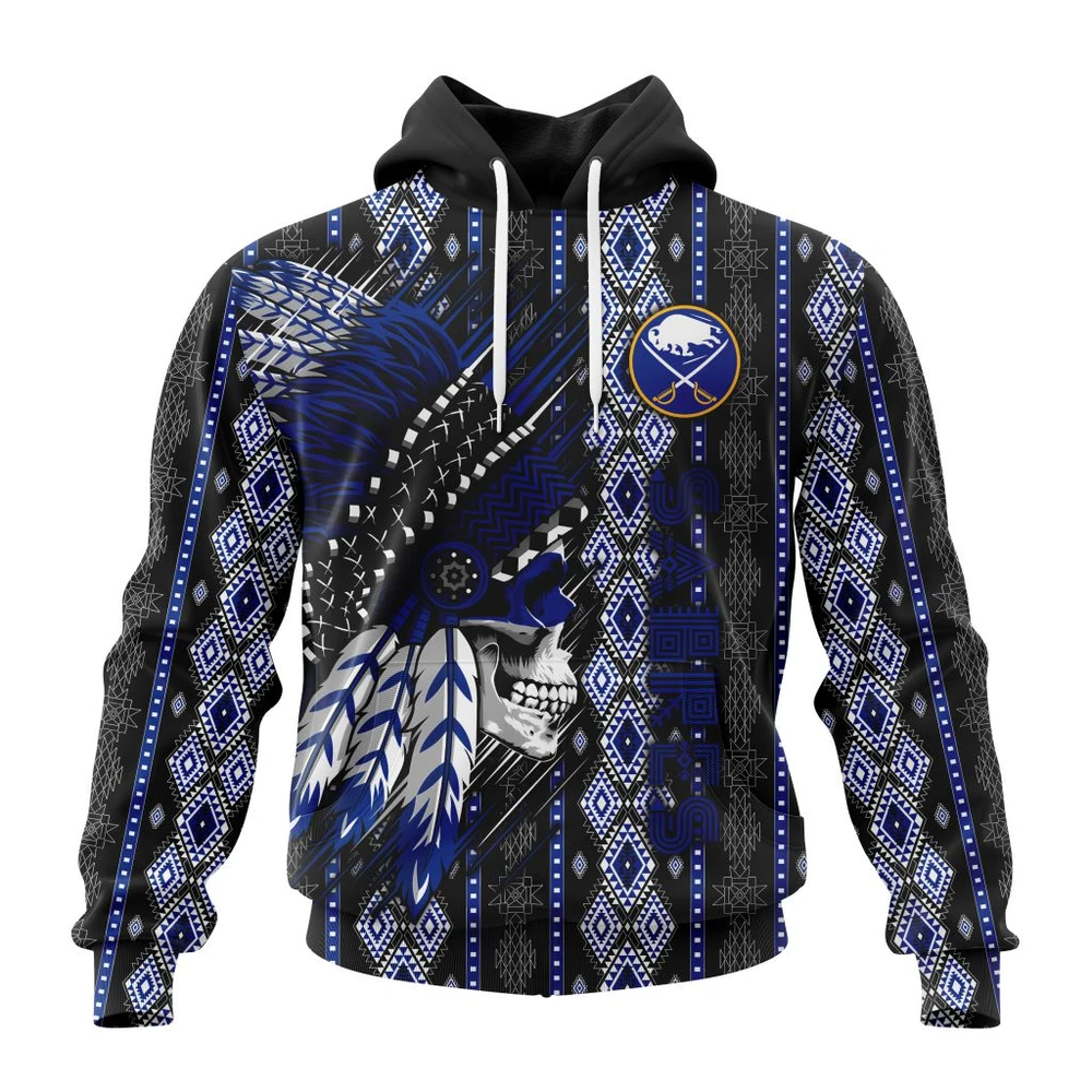 Buffalo Sabres Special Skull Native Design All Over Print Hoodie Style 83383