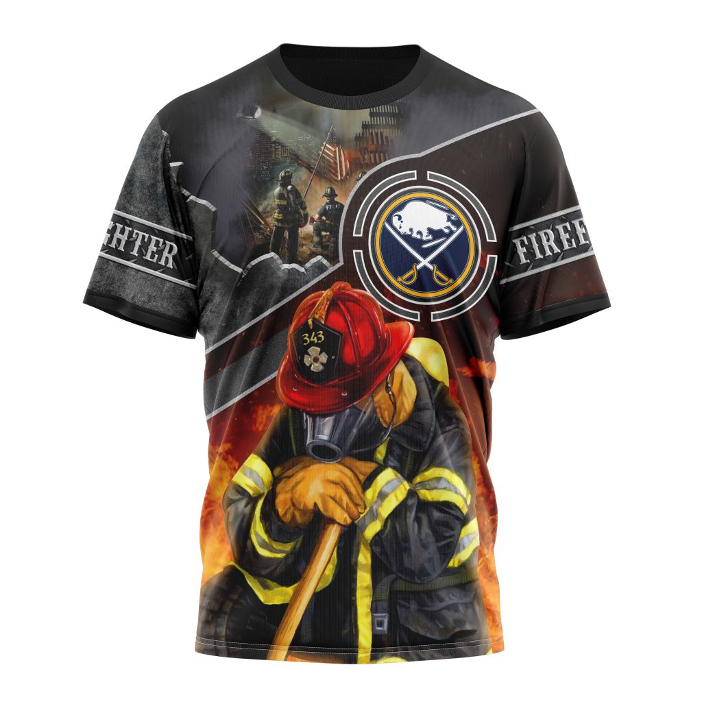 Buffalo Sabres Specialized Kits To Honor FireFighter In Patriot Day We Will Never Forget Personalized Name And Number T-Shirt Oregontrailrvpk Shirt