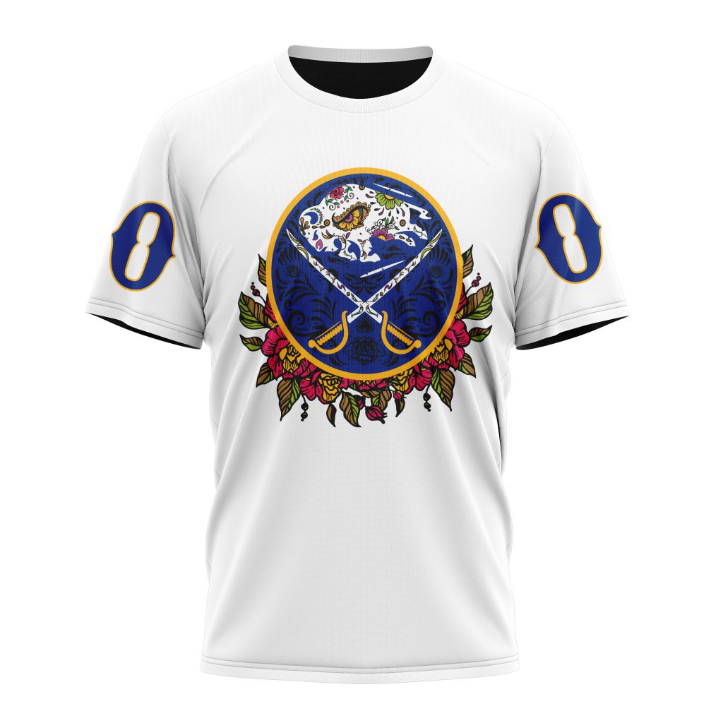 Buffalo Sabres Specialized Unisex Kits Dia De Muertos Personalized Name And Number T-Shirt Oregontrailrvpk Shirt