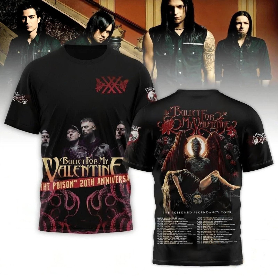 Bullet For My Valentine The Poison 20th Anniversary 3D T-Shirt Gift Mens Oregontrailrvpk Shirt