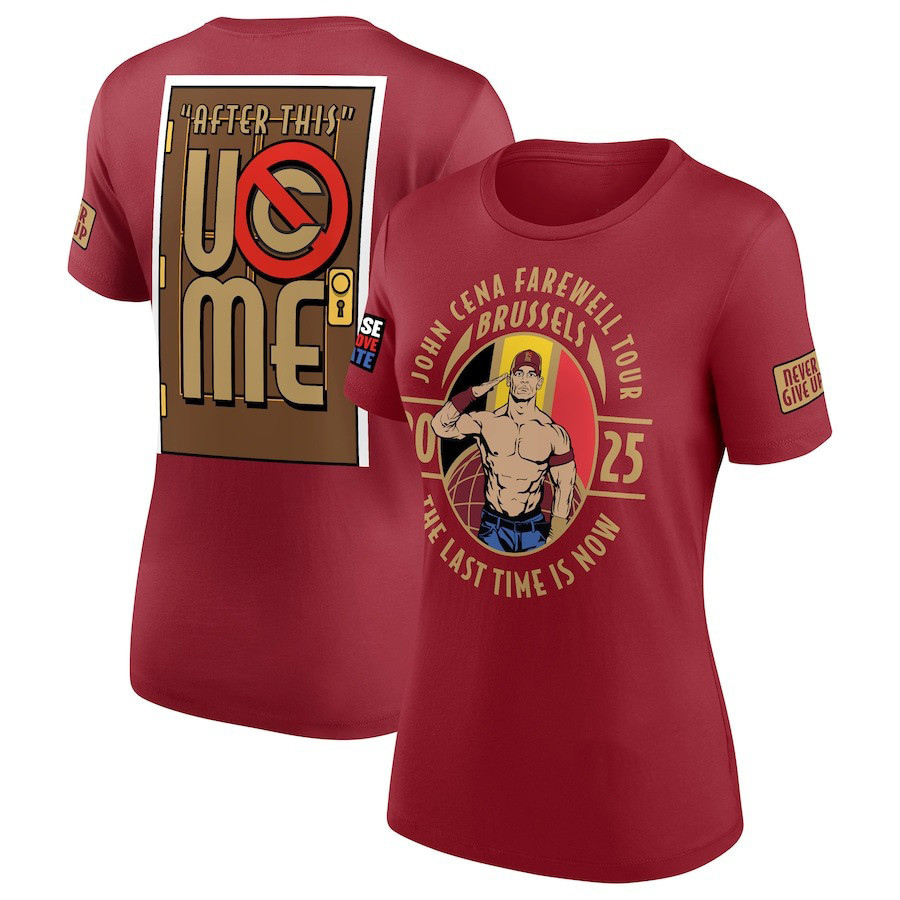 Burgundy John Cena Farewell Tour 2025 Brussels T-Shirt Women's Oregontrailrvpk Shirt