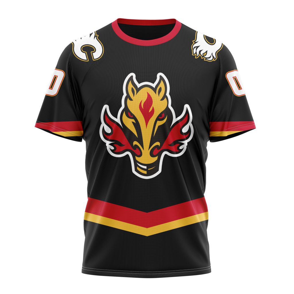 Calgary Flames 2023 Black Alternate Kits Personalized Name And Number T-Shirt Oregontrailrvpk Shirt