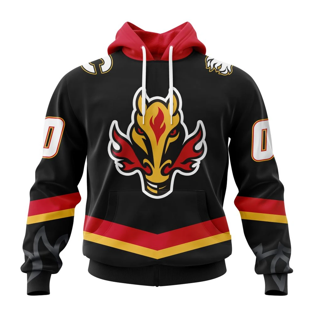 Calgary Flames Black Alternate Kits All Over Print Hoodie Style 32235