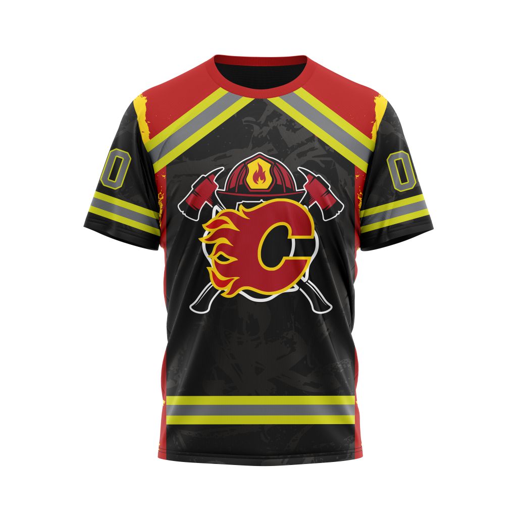 Calgary Flames Honnor Firefighter Personalized Name And Number T-Shirt Oregontrailrvpk Shirt