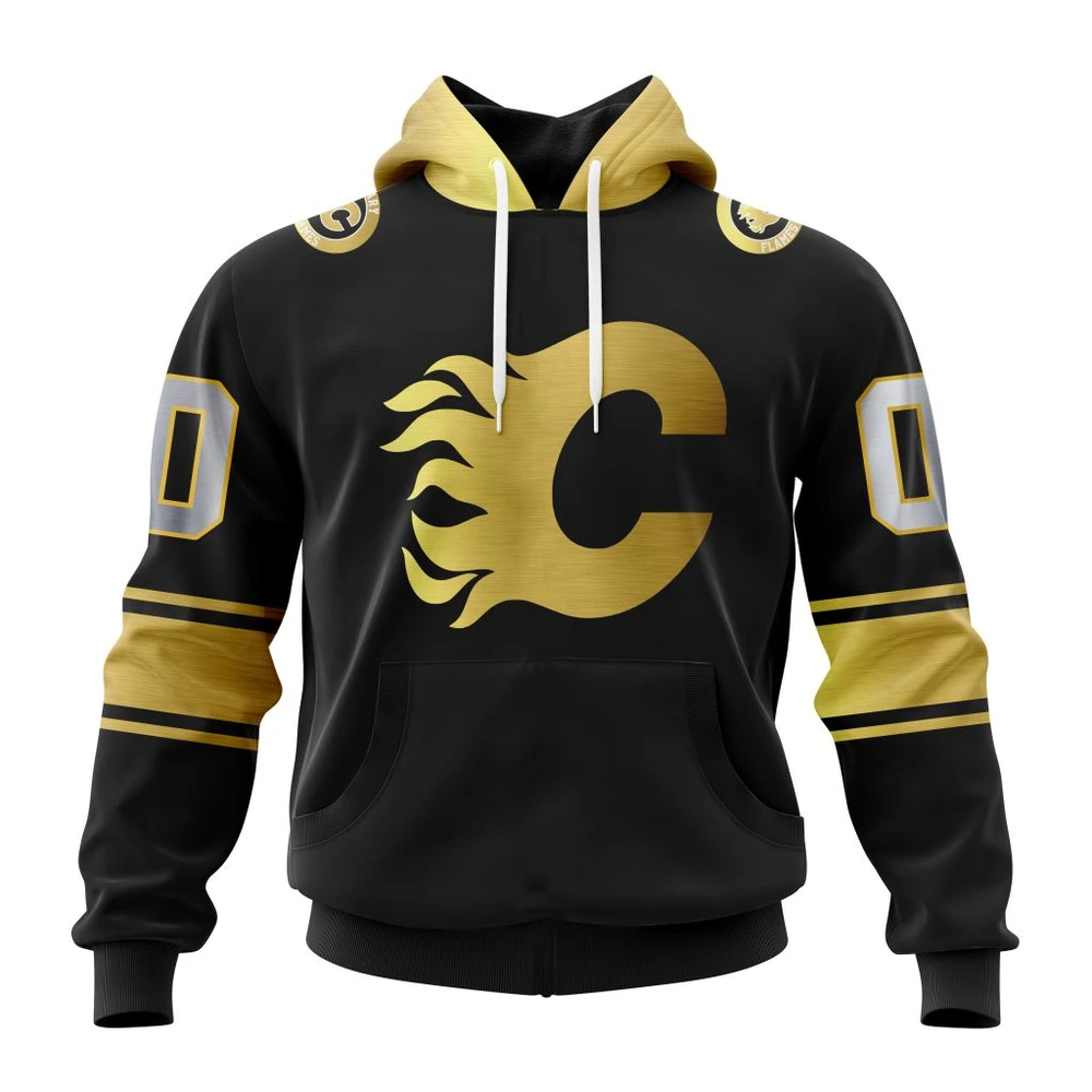 Calgary Flames Special Black And Gold Design All Over Print Hoodie Style 43189