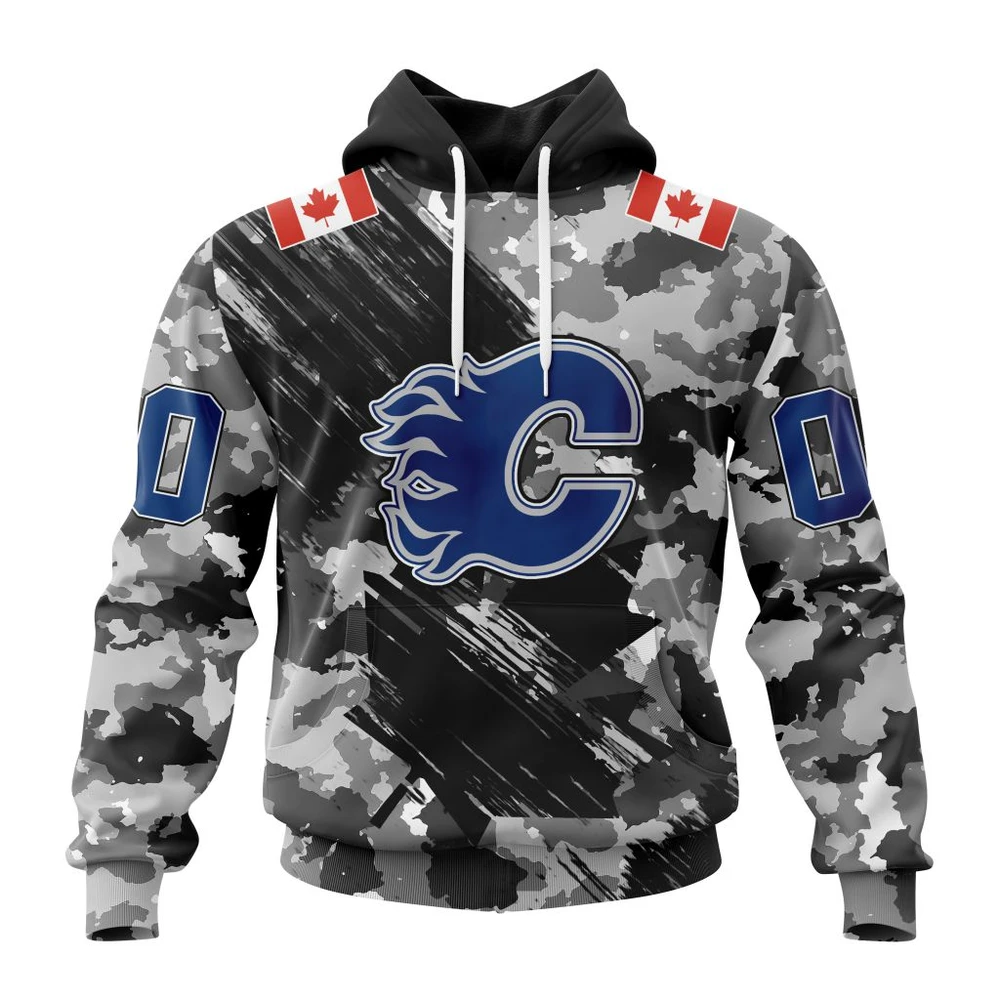 Calgary Flames Special Camo Armed Forces Design All Over Print Hoodie Style 52405