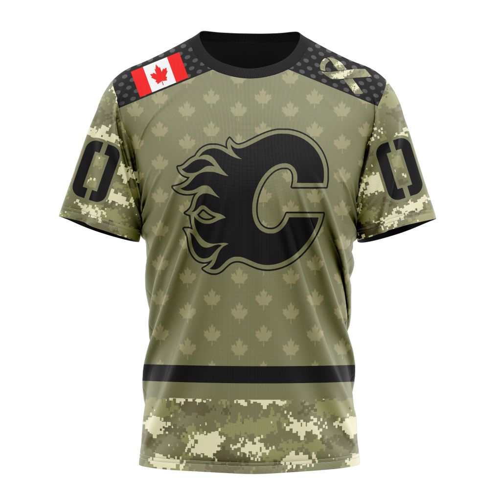 Calgary Flames Special Camo Military Appreciation Personalized Name And Number T-Shirt Oregontrailrvpk Shirt
