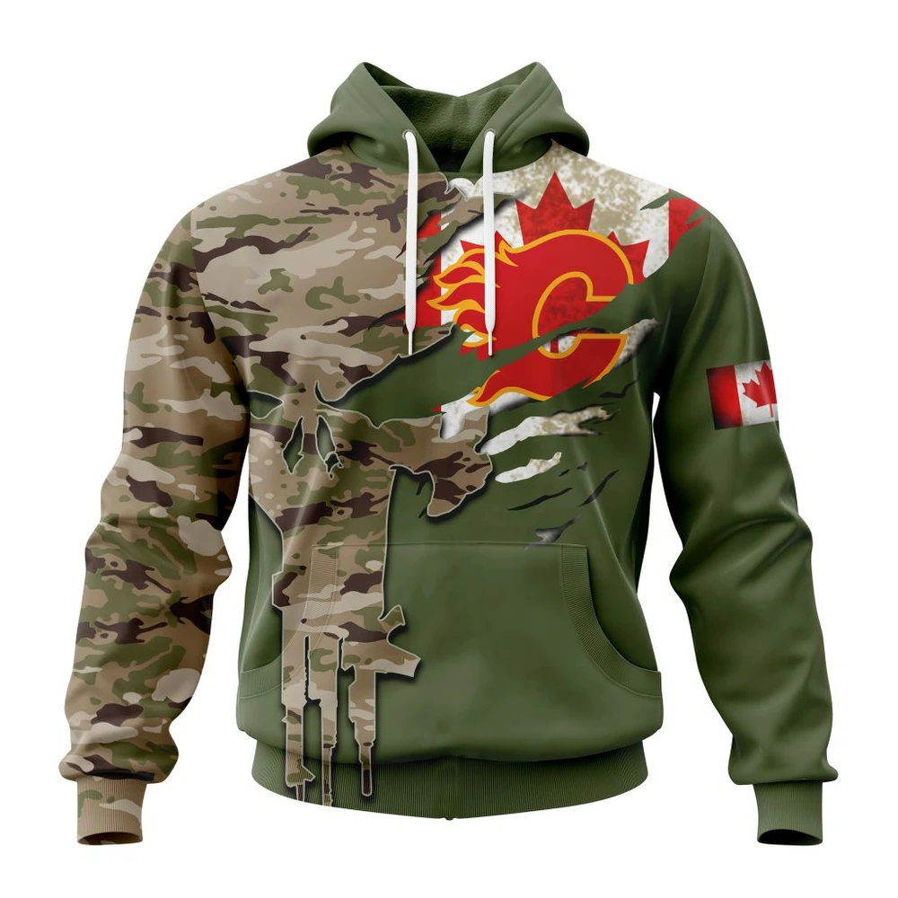 Calgary Flames Special Camo Skull Design All Over Print Hoodie Style 16857