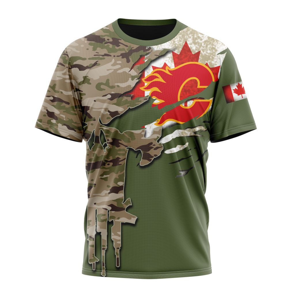 Calgary Flames Special Camo Skull Design Personalized Name And Number T-Shirt Oregontrailrvpk Shirt
