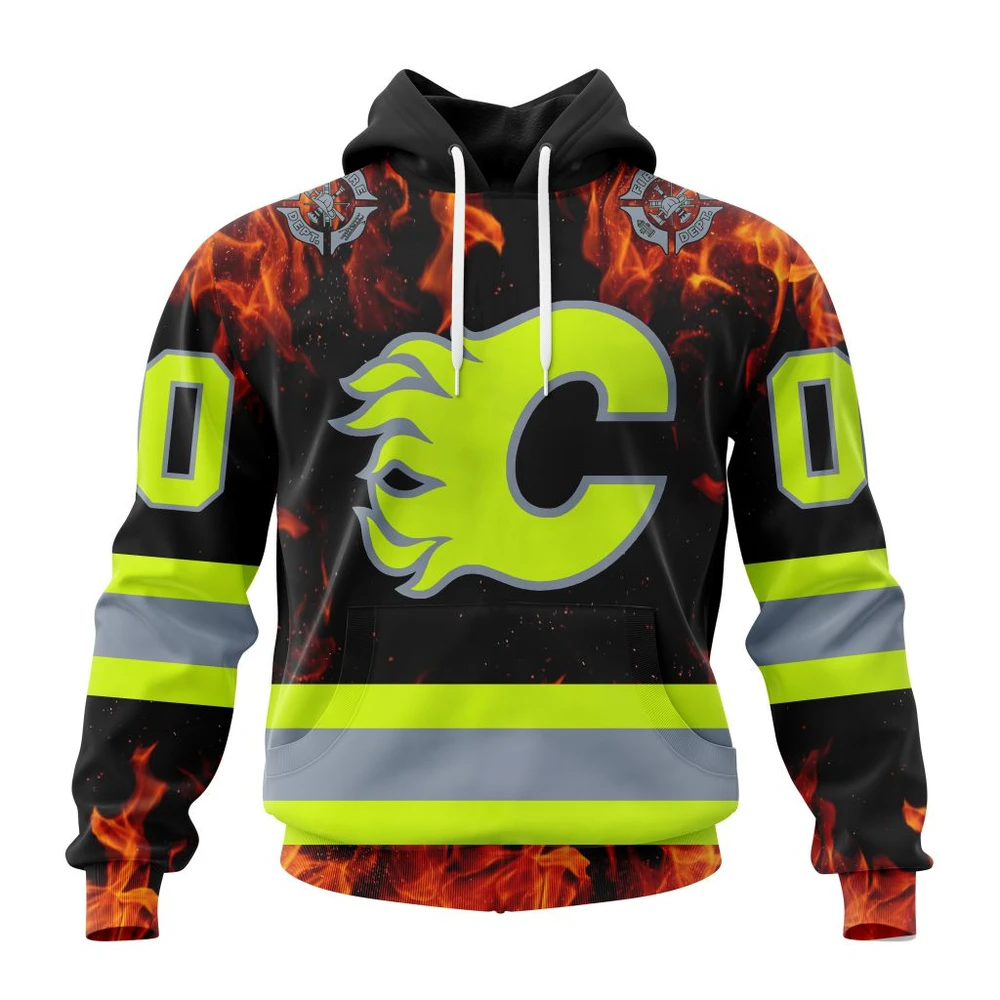 Calgary Flames Special Design Honoring Firefighters All Over Print Hoodie Style 32054