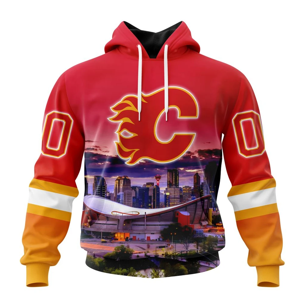 Calgary Flames Special Design With City Skyline All Over Print Hoodie Style 78861