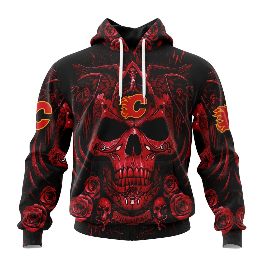 Calgary Flames Special Design With Skull Art All Over Print Hoodie Style 81736