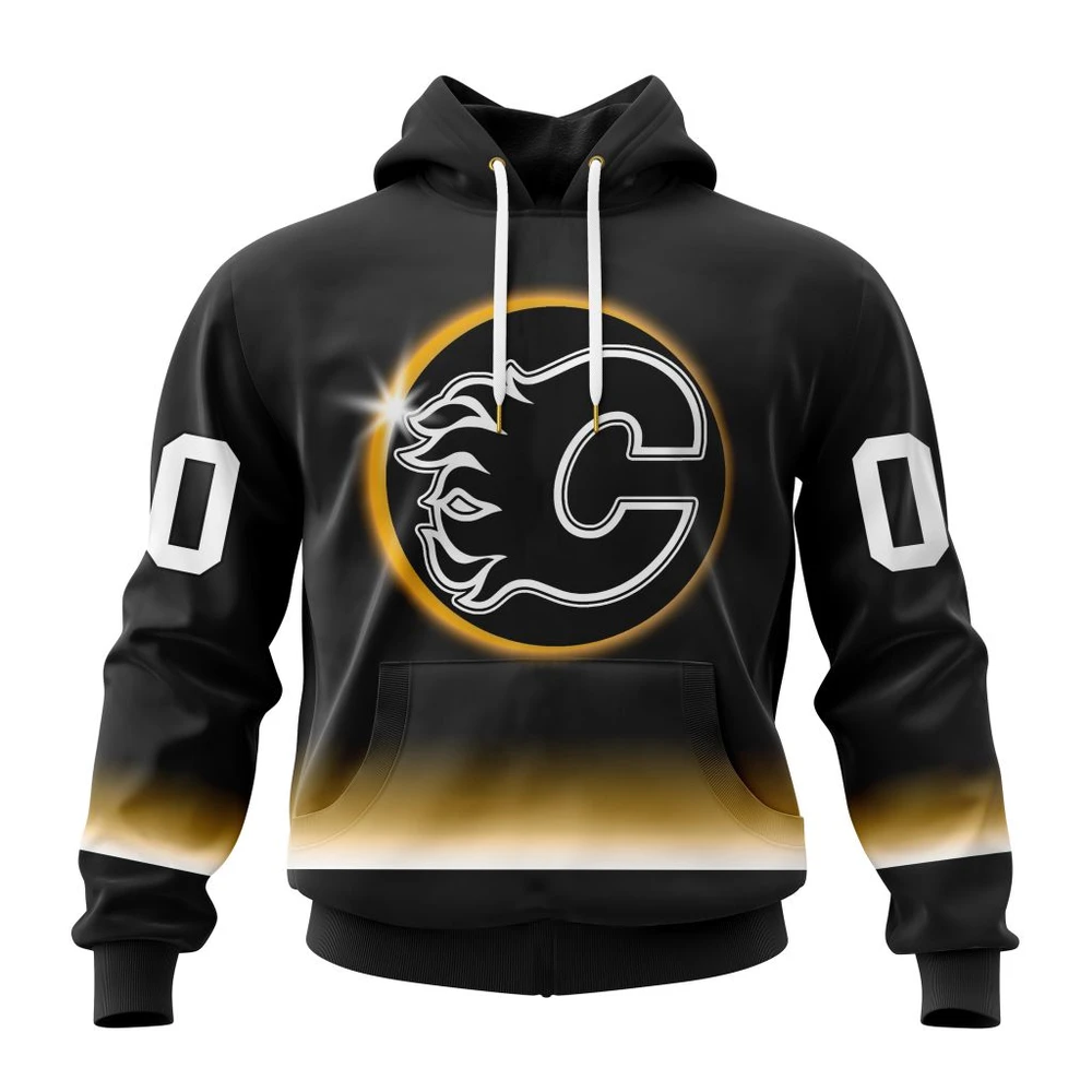 Calgary Flames Special Eclipse Design All Over Print Hoodie Style 48658