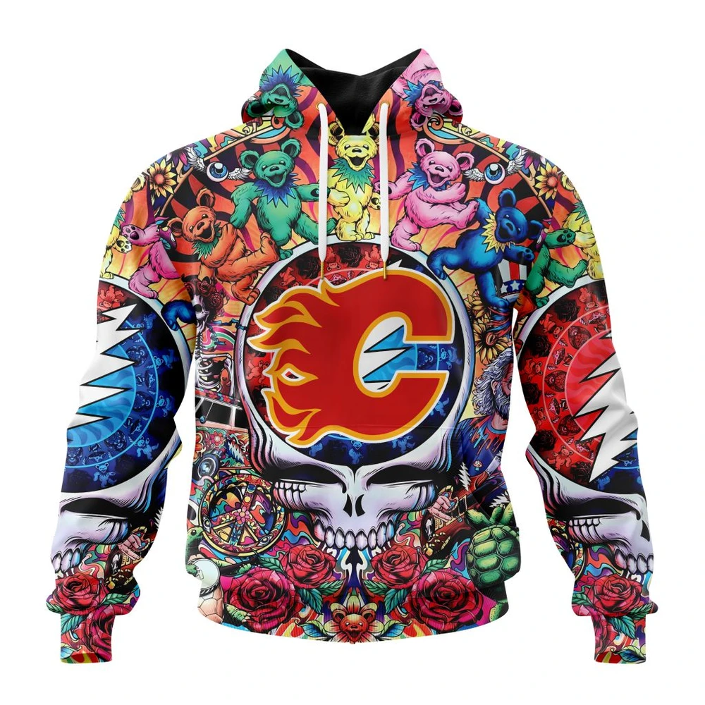 Calgary Flames Special Grateful Dead Design All Over Print Hoodie Style 14852