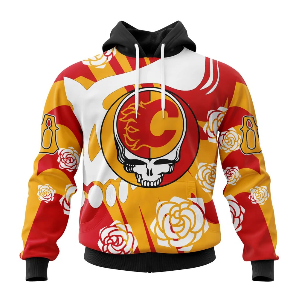 Calgary Flames Special Grateful Dead Design All Over Print Hoodie Style 46071