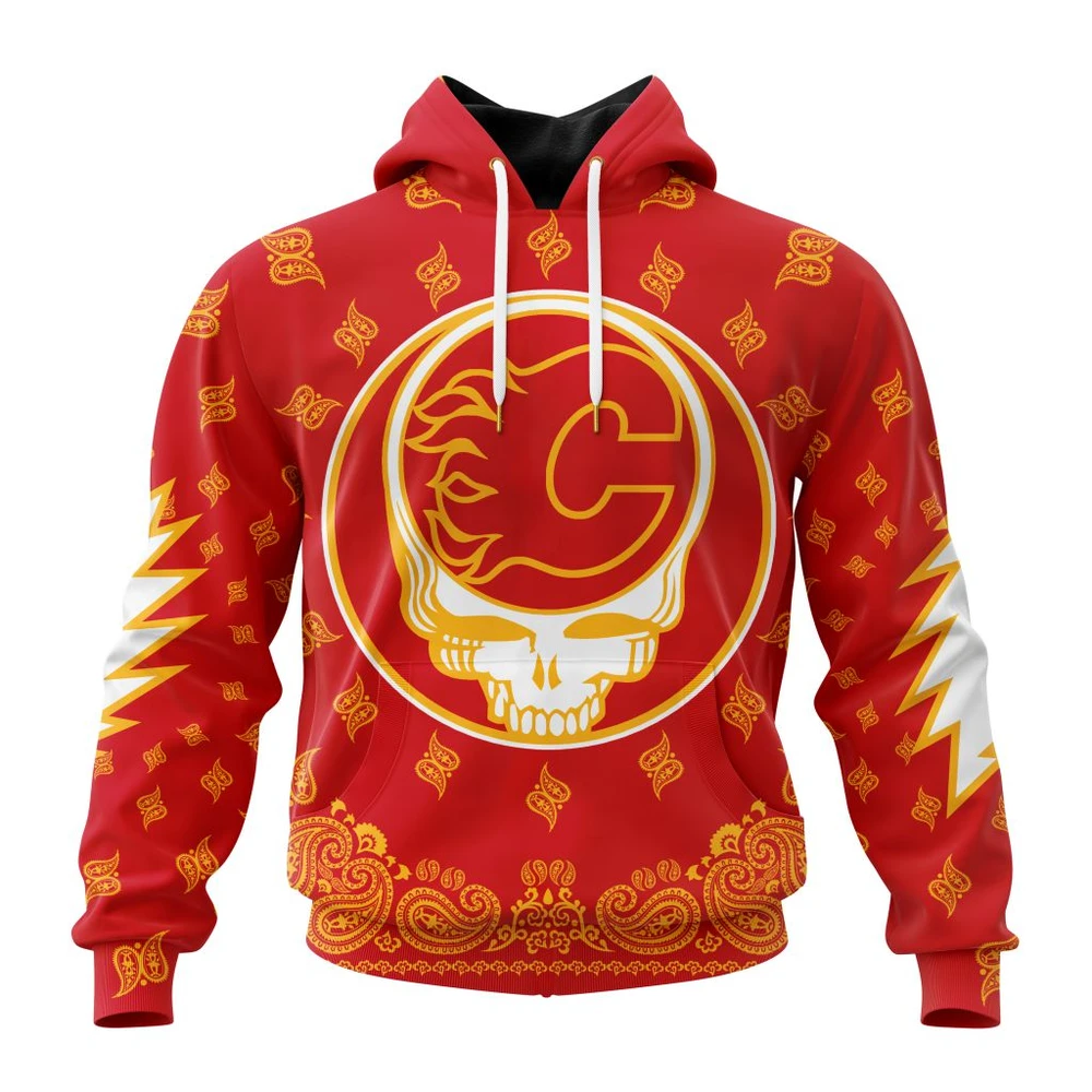 Calgary Flames Special Grateful Dead Design All Over Print Hoodie Style 83335