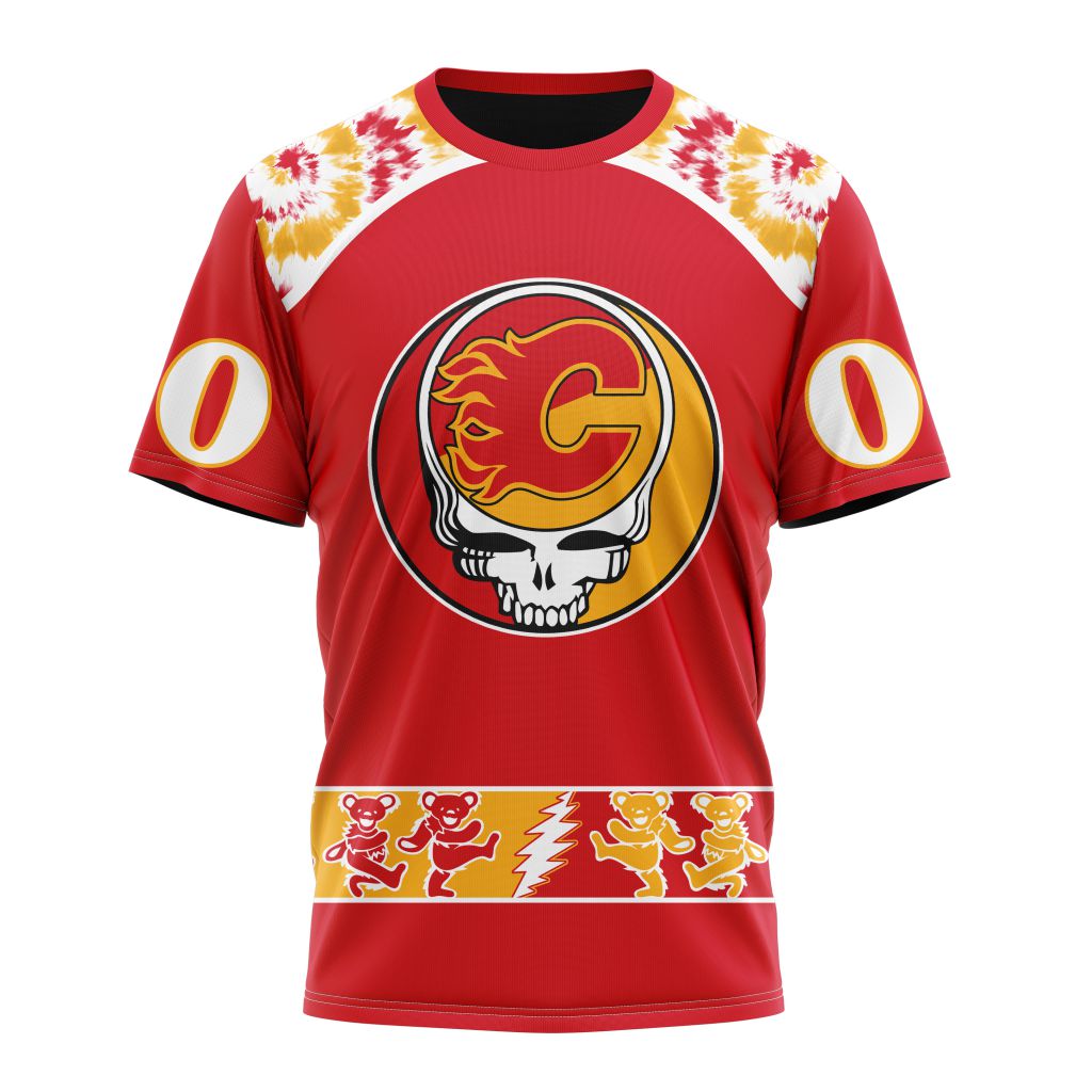 Calgary Flames Special Grateful Dead Design Personalized Name And Number T-Shirt Oregontrailrvpk Shirt