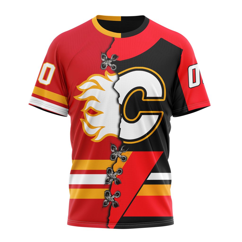 Calgary Flames Special Home Mix Reverse Retro Personalized Kits Personalized Name And Number T-Shirt Oregontrailrvpk Shirt