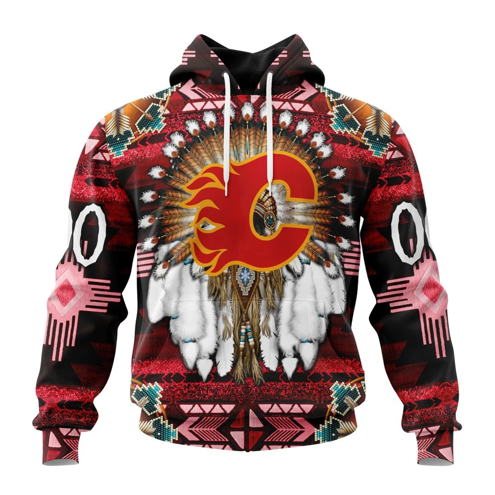 Calgary Flames Special Native Costume Design All Over Print Hoodie Style 34439
