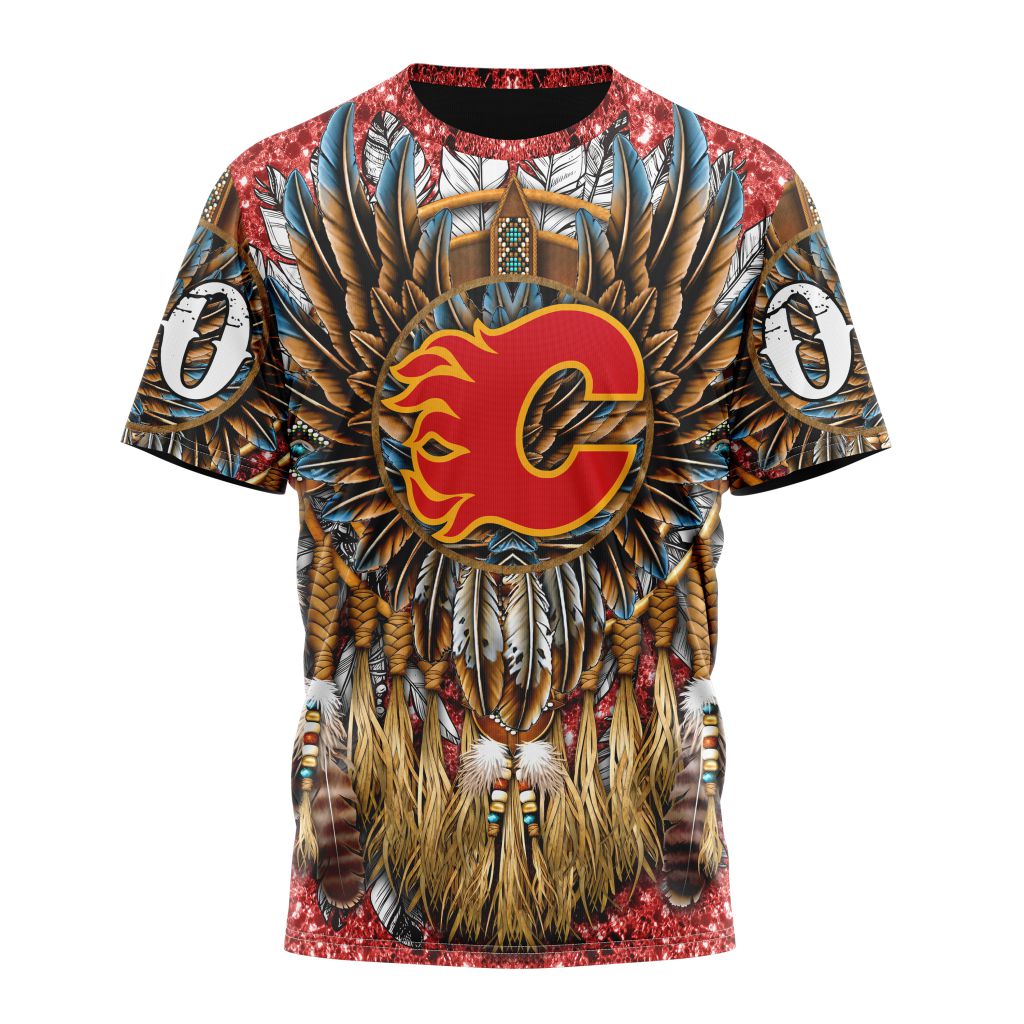 Calgary Flames Special Native Costume Design Personalized Name And Number T-Shirt Oregontrailrvpk Shirt