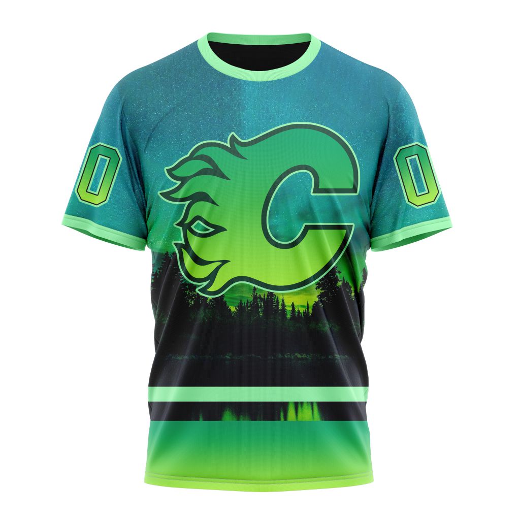 Calgary Flames Special Northern Light Design Personalized Name And Number T-Shirt Oregontrailrvpk Shirt