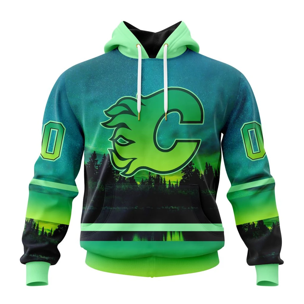 Calgary Flames Special Northern Lights Design All Over Print Hoodie Style 61480