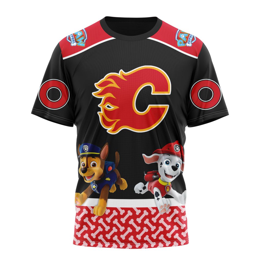 Calgary Flames Special Paw Patrol Design Personalized Name And Number T-Shirt Oregontrailrvpk Shirt