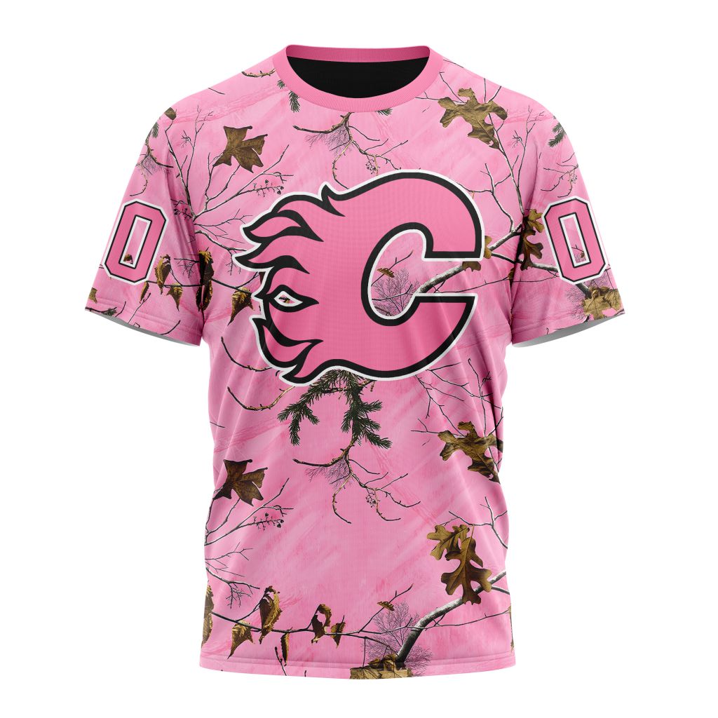Calgary Flames Special Realtree Pink Camouflage Design 01 Personalized Name And Number T-Shirt Oregontrailrvpk Shirt